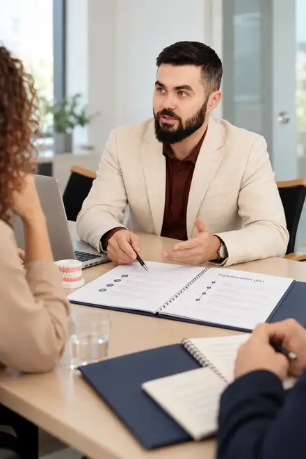 03_Clearer_Business_Case.webp — A consultant reviewing an implementation plan with colleagues. 03_Clearer_Business_Case.webp — A consultant reviewing an implementation plan with colleagues.