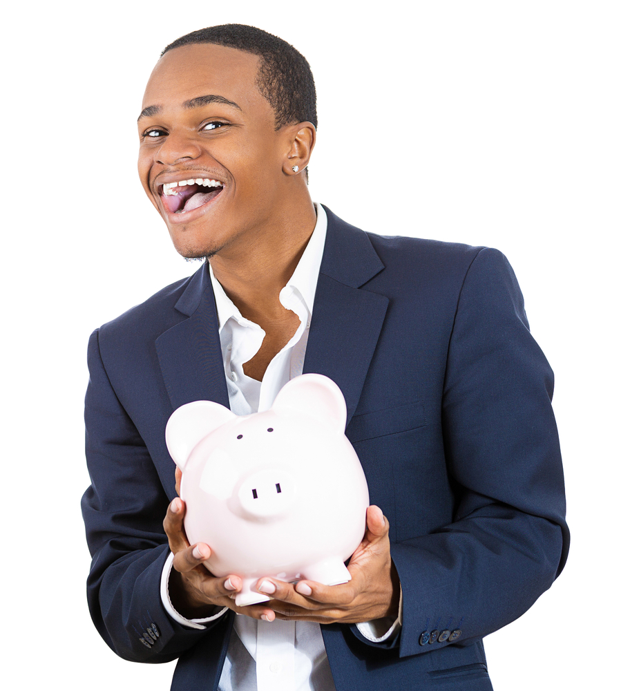 Are your customers costing you? A gentleman holding a piggy bank.