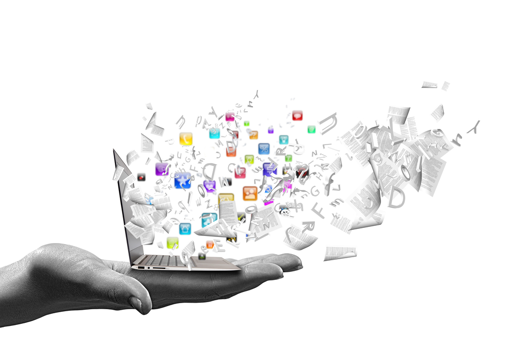 hand with media icons