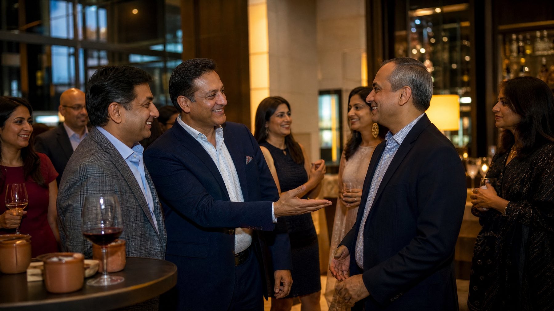 An introduction being made at an Indian American business reception